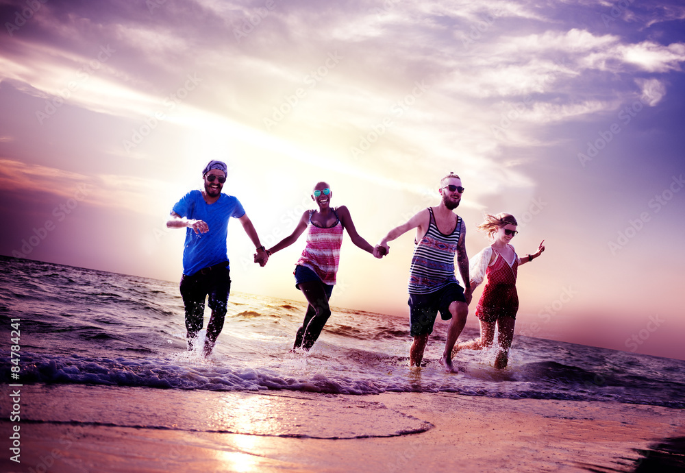 Diverse Beach Summer Friends Fun Running Concept