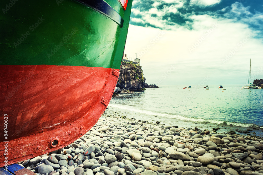 Fishing boat on the shore of Camara de Lobos village, Madeira