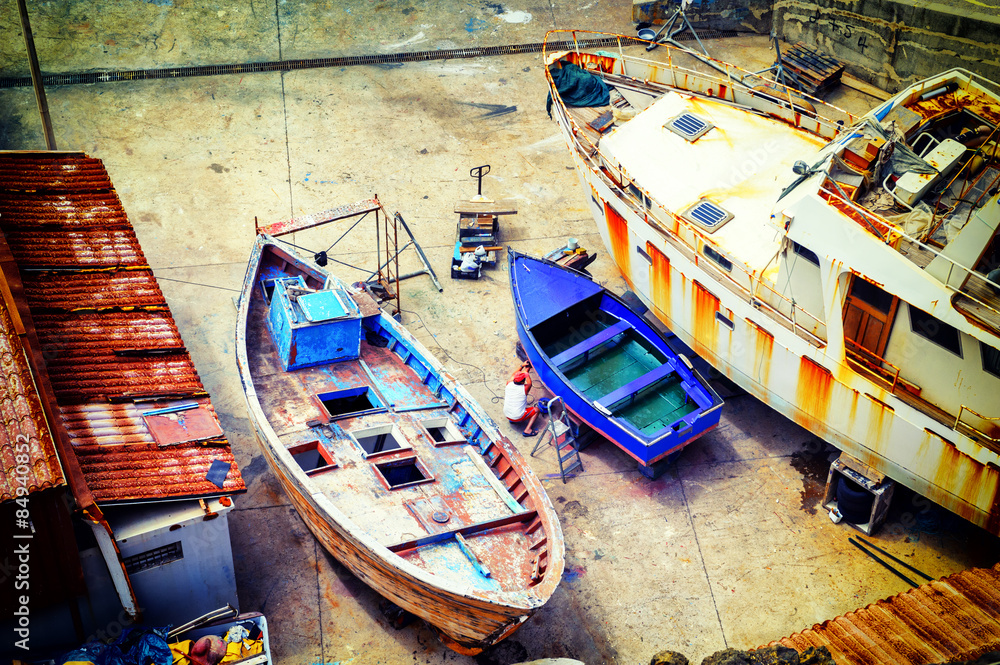 Fishing boats at dry dock