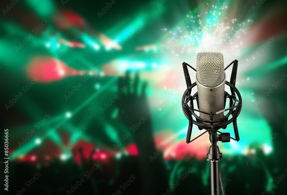 Singing microphone on music concert