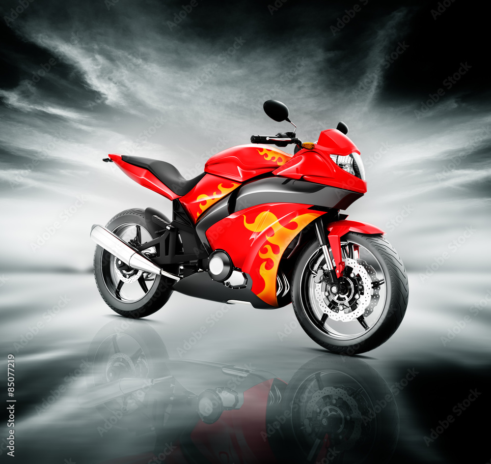 Motorcycle Motorbike Bike Riding Rider Contemporary Red Concept