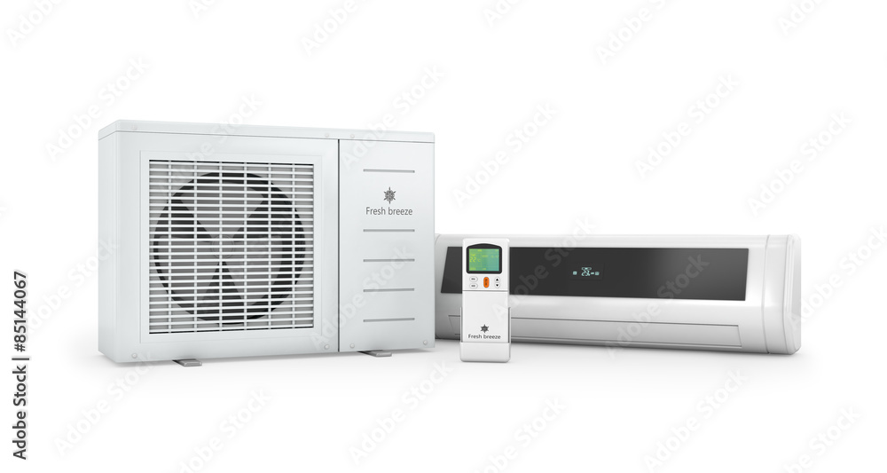  Air conditioners with remote control on a white background