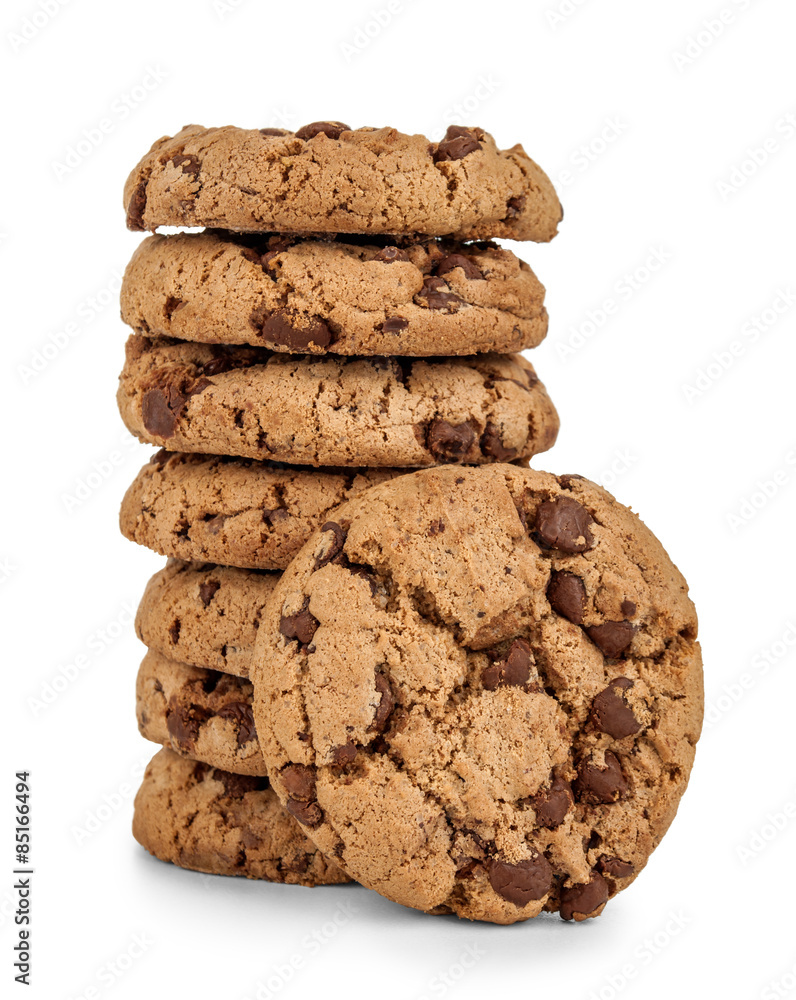 stack of сhocolate chip cookies isolated on white background.