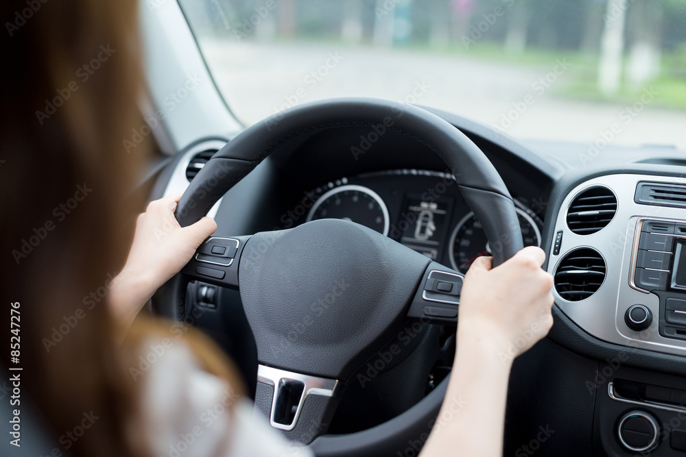 Asian beautiful woman driving car portrait