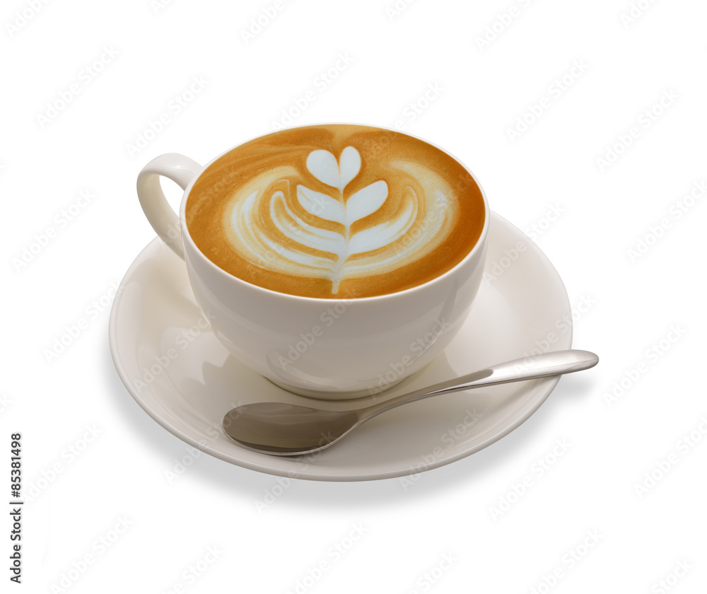 Latte art , coffee isolated on white background