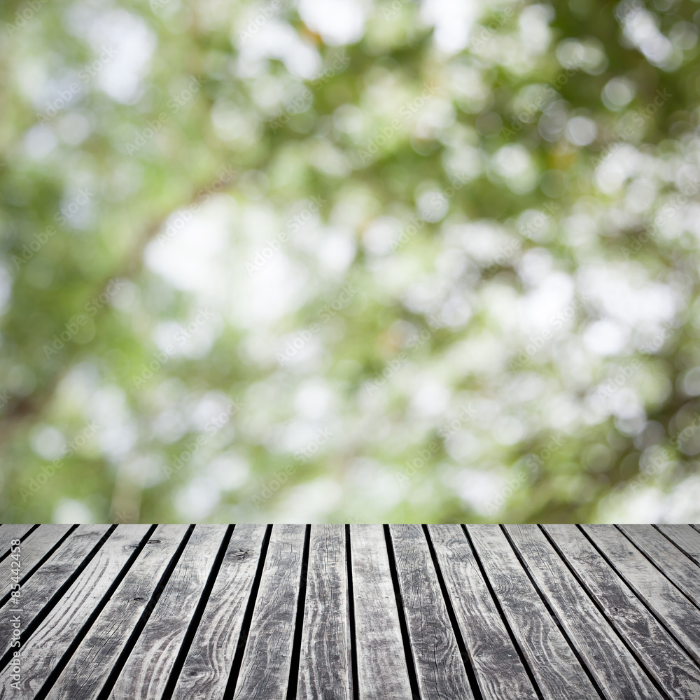 old wooden floor platform on view nature background