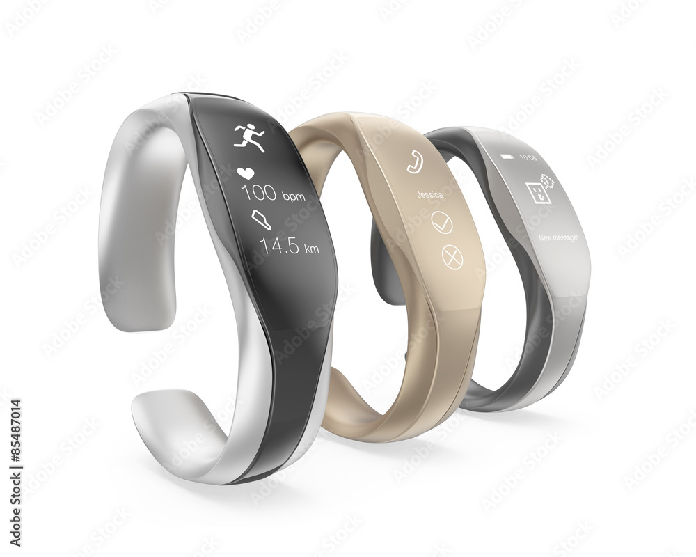 Stylish smart bands isolated on white background. 