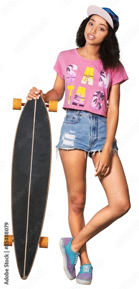 Girl, skateboard, fashion.