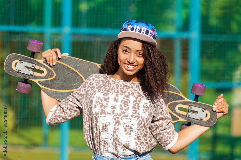 Girl, board, summer.