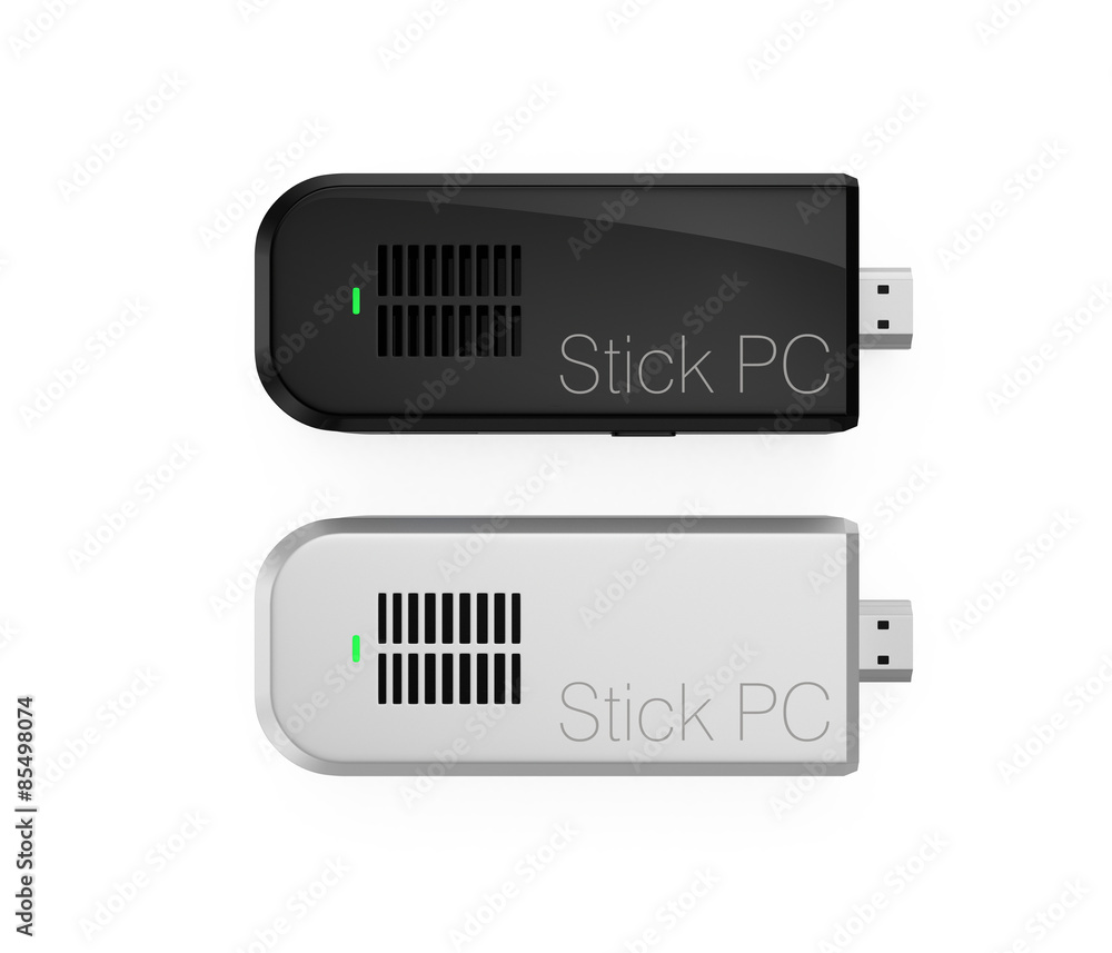 Compact stick-type computers isolated on white background