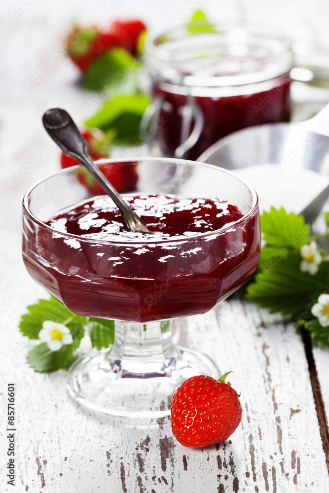 Strawberry jam in a jar