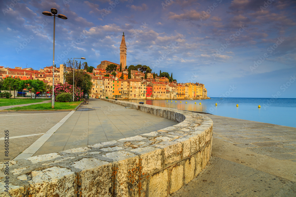 Stunning sunrise with Rovinj old town,Istria region,Croatia,Europe