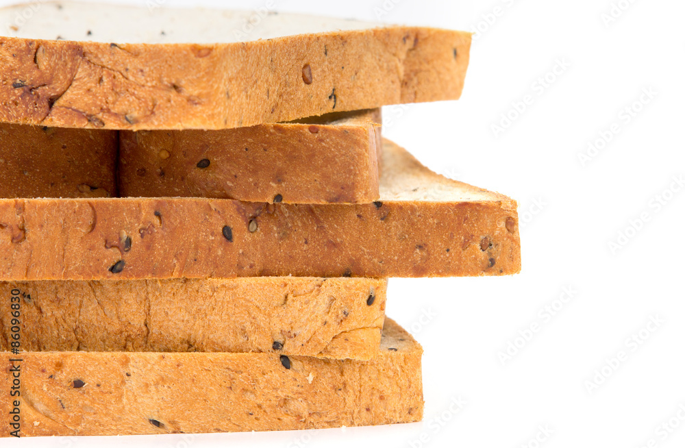 closeup rim of cereal and black sesame bread stacking 