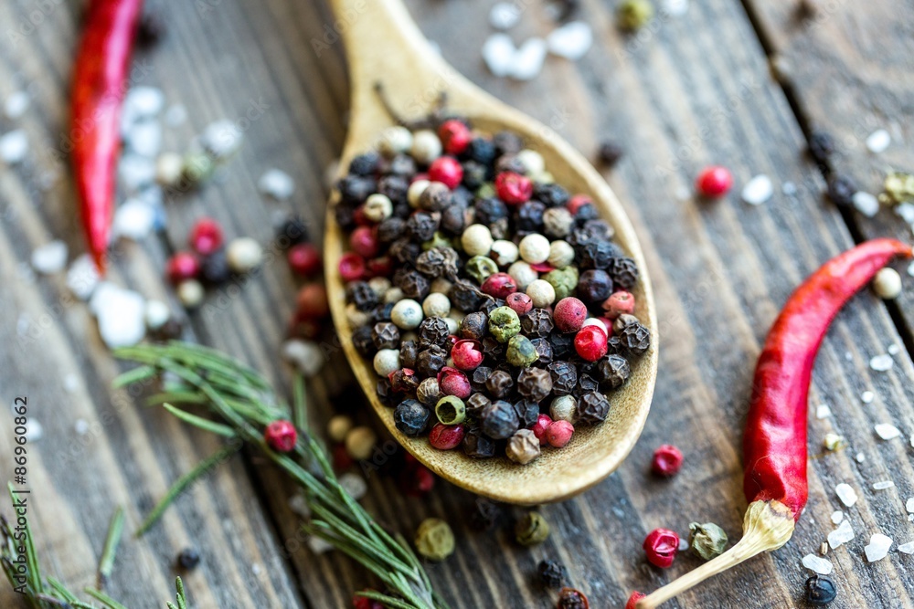 Pepper, salt, closeup.