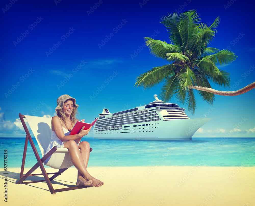 Woman Relaxing Summer Beach Holiday Concept