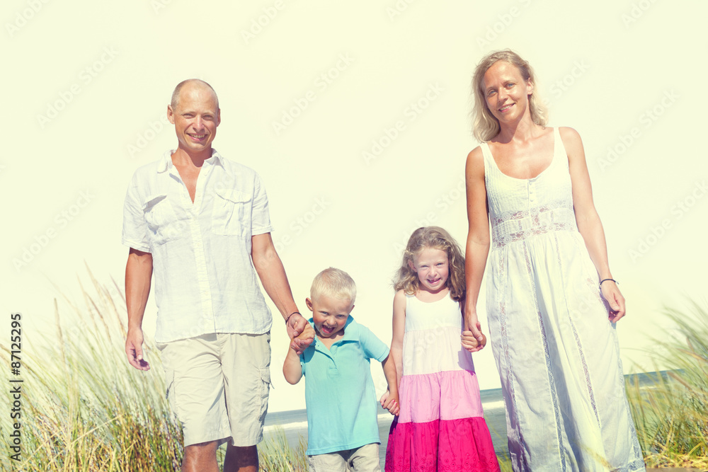 Family Walking Playful Vacation Travel Holiday Concept