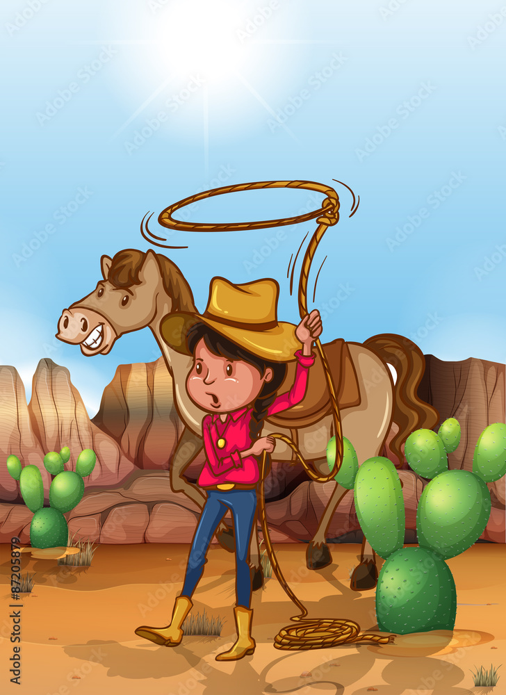 Cowgirl with lassoo in desert