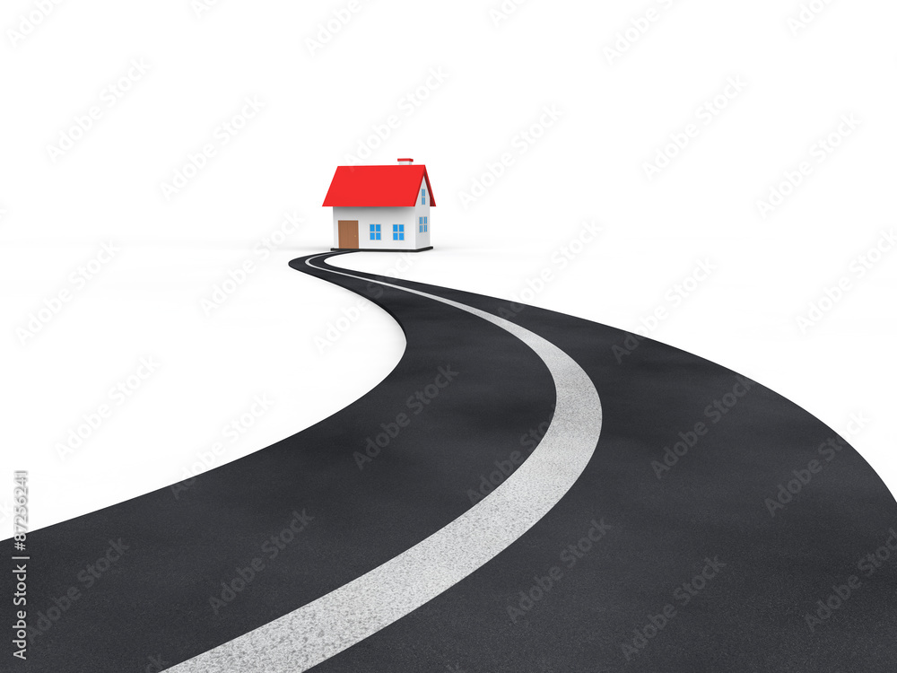 3d asphalt road leading to a house