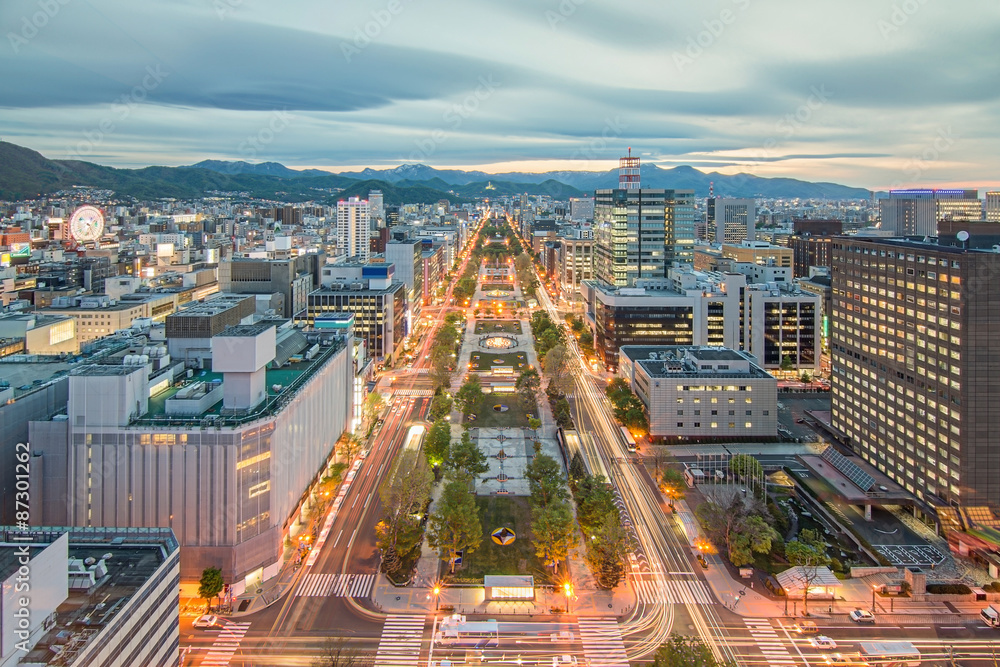 日本札幌市中心奥多里公园的天际线。