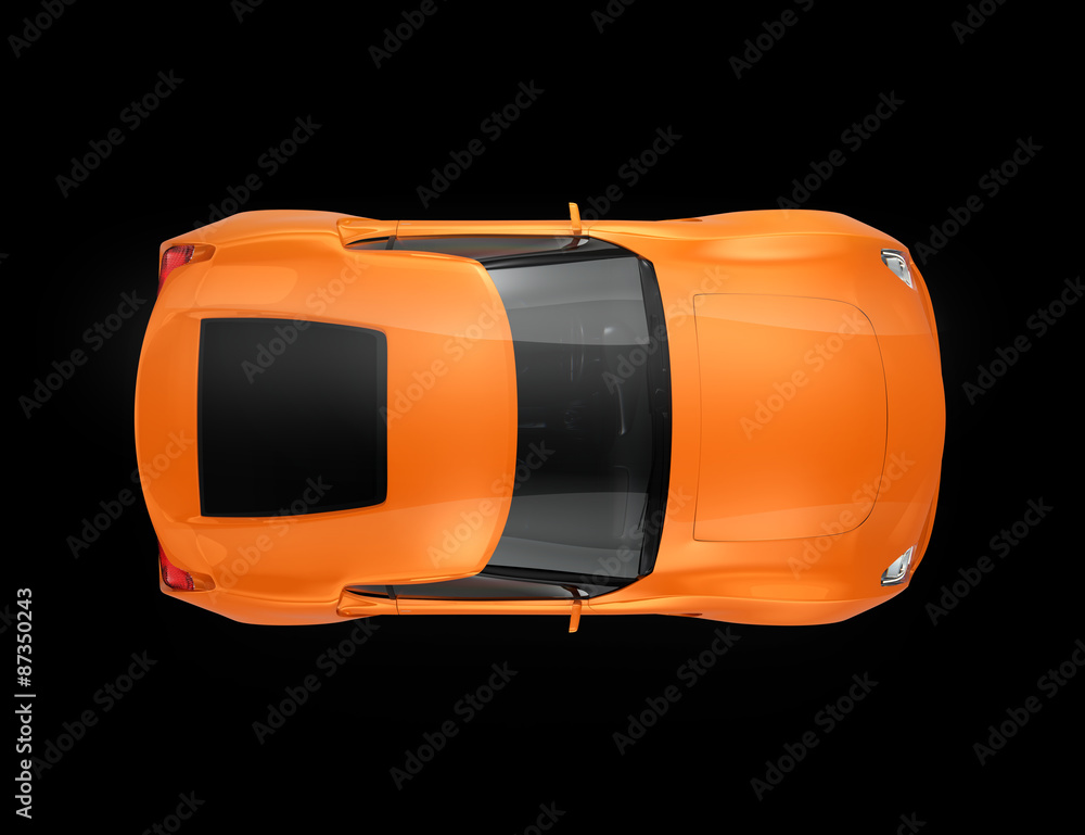 Orange sports car isolated on black background.