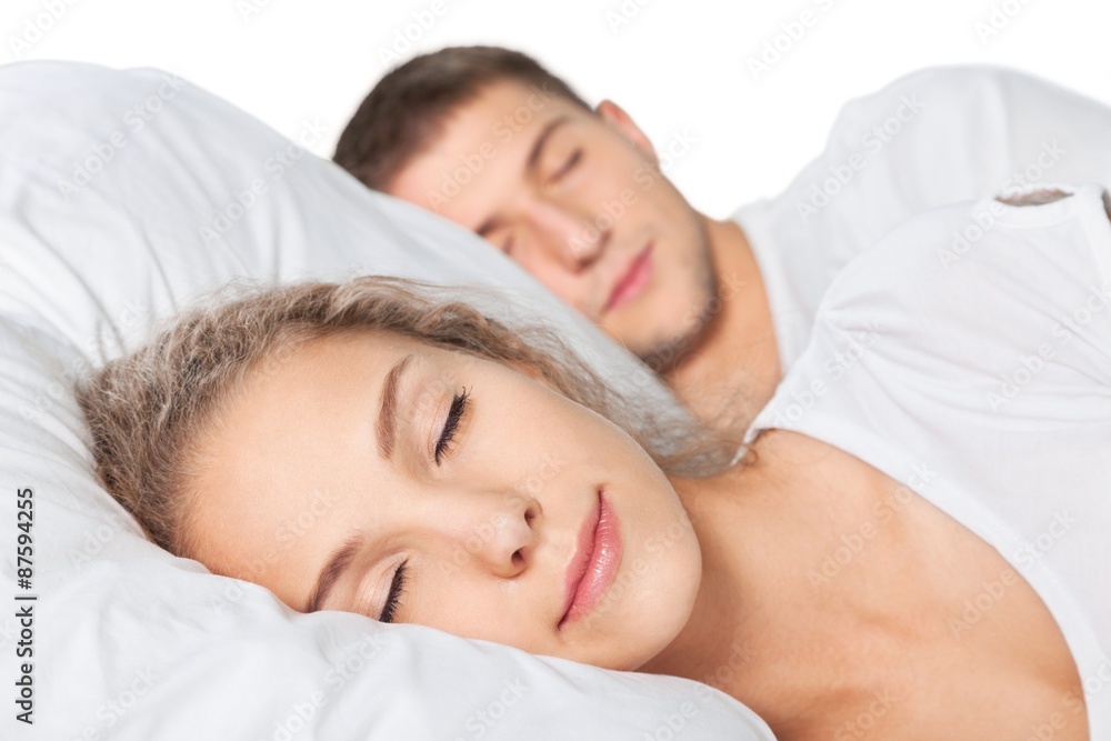 Sleeping, Couple, Bed.