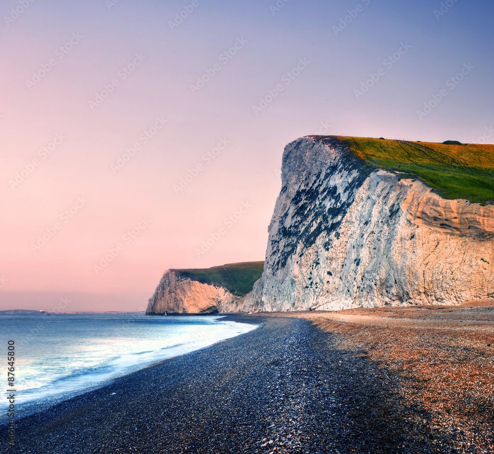 Durdle Door海岸线日落海风景自然概念