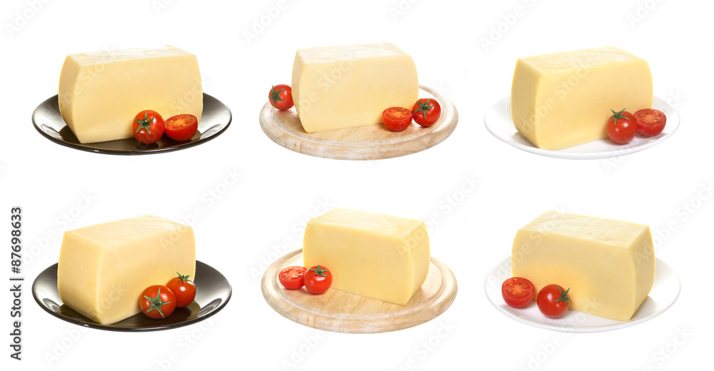 Cheese isolated on a white background. Cheese, Camembert on a white background. Piece of cheese on a