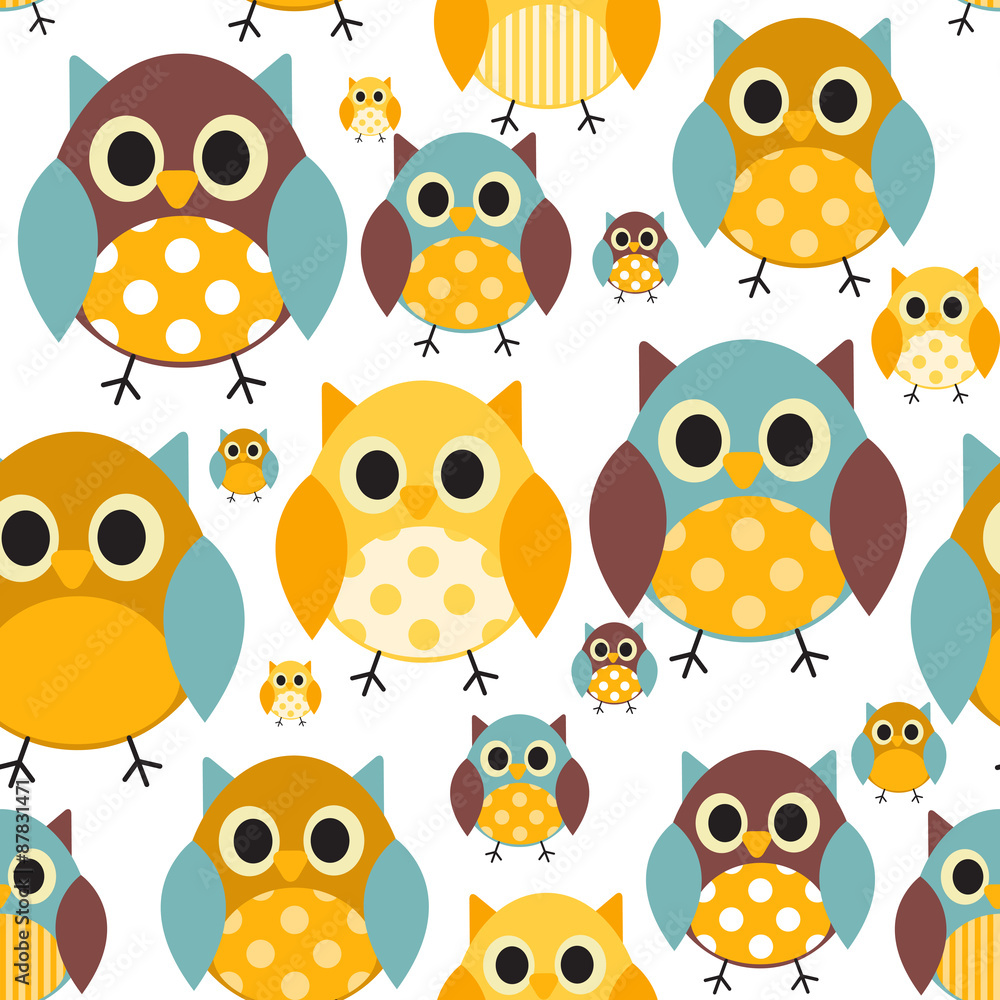 Owl Seamless Pattern Background Vector Illustration