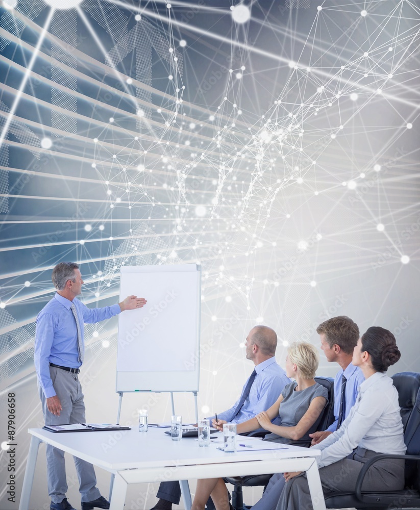 Composite image of business people listening during meeting 