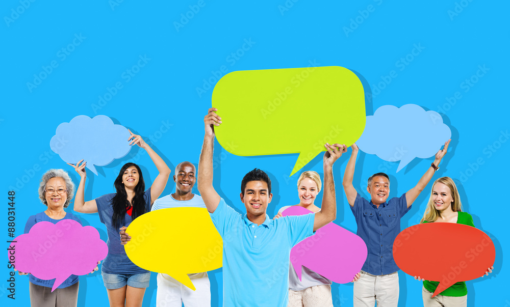 Diversity People Holding Colorful Speech Bubbles Concept