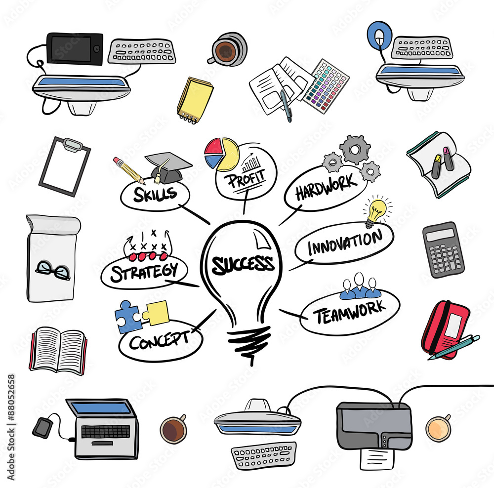 Success brainstorm vector with media devices