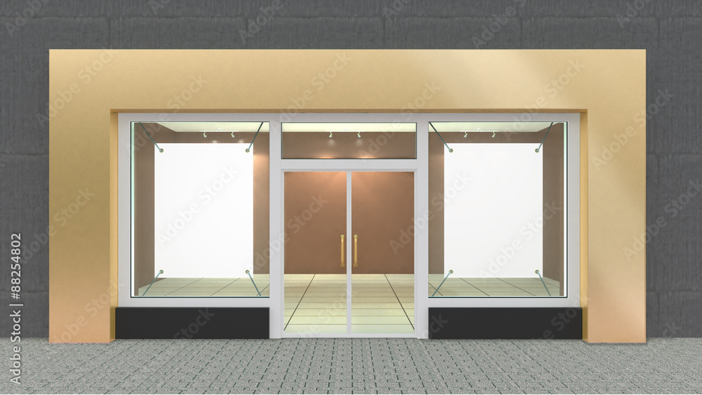 Empty Gold Store Front with Big Windows with border