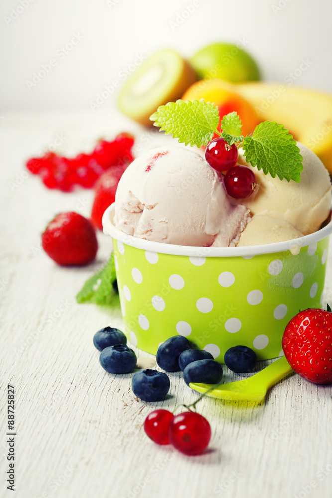 ice cream and fruits