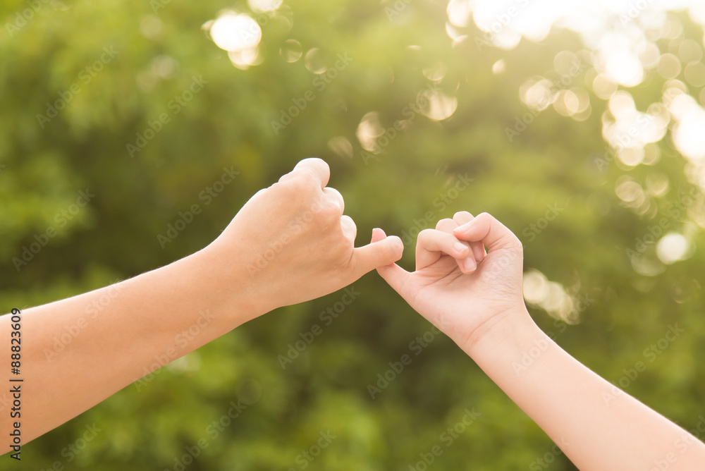 Mother and daughter making a pinkie promise