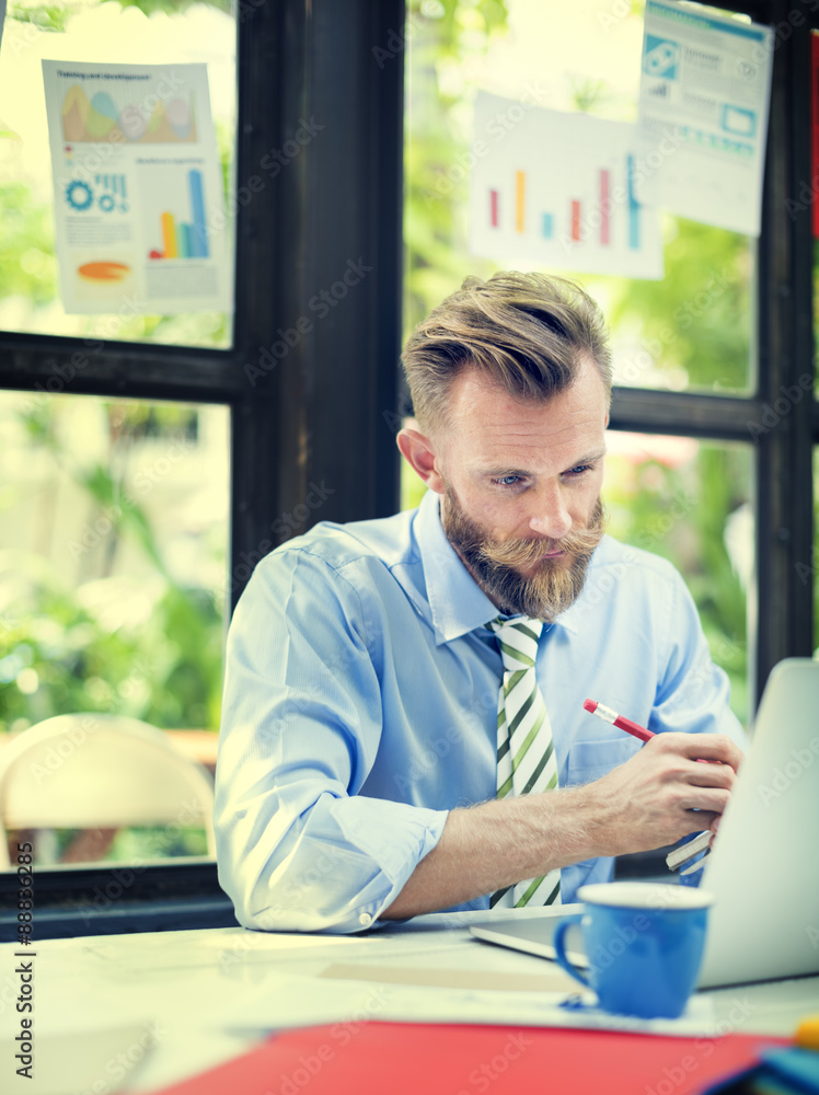 Businessman Thinking Planning Strategy Working Laptop Concept