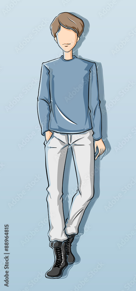 Sketch of a man in blue attire