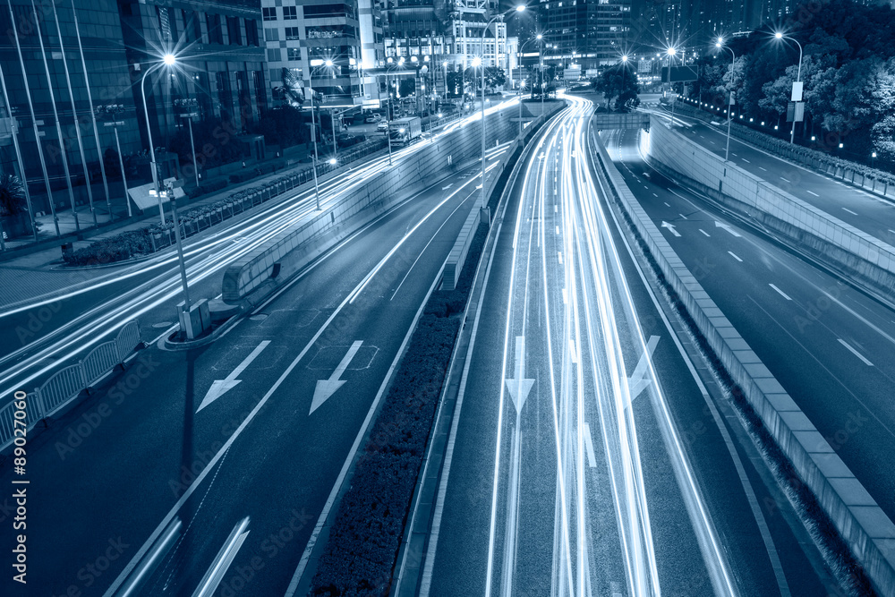 the light trails on the street in shanghai china