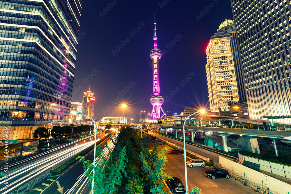 Urban landscape and modern architecture at night锛宨n Shanghai China