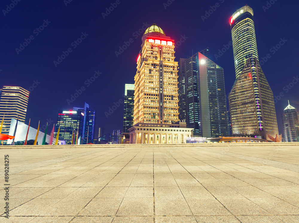 Empty square in front of the modern architecture，in Shanghai, China