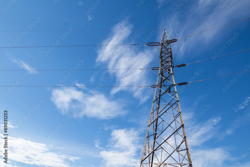 Electric power transmission with blue sky