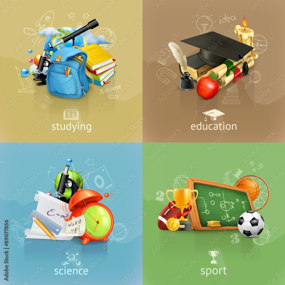 School concepts, vector set