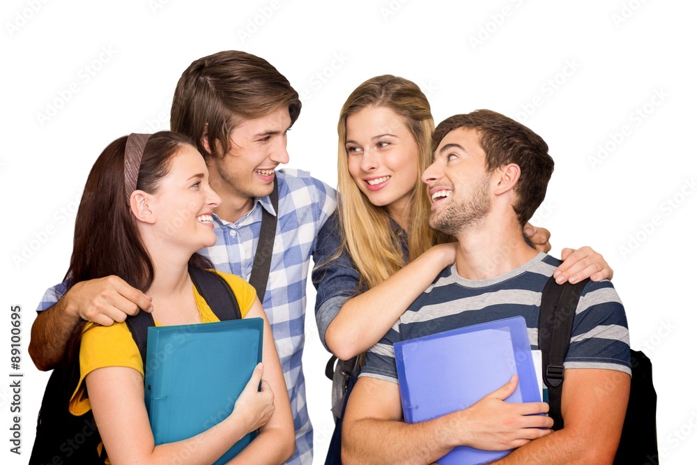 Composite image of students holding folders at college corridor