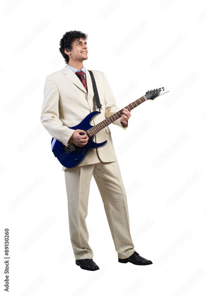 Businessman playing guitar