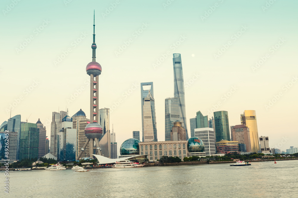 Beautiful Shanghai skyline at dusk，China