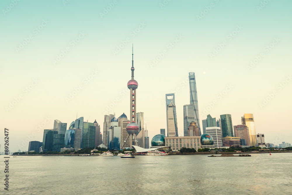 Beautiful Shanghai skyline at dusk，China