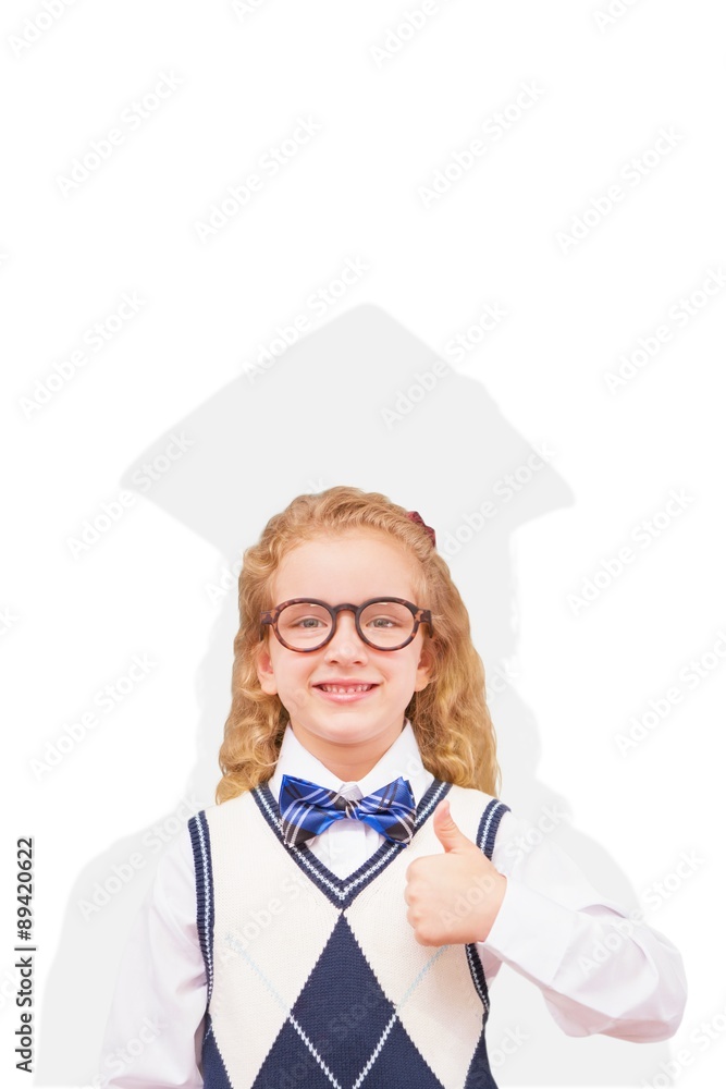 Composite image of pupil with thumbs up