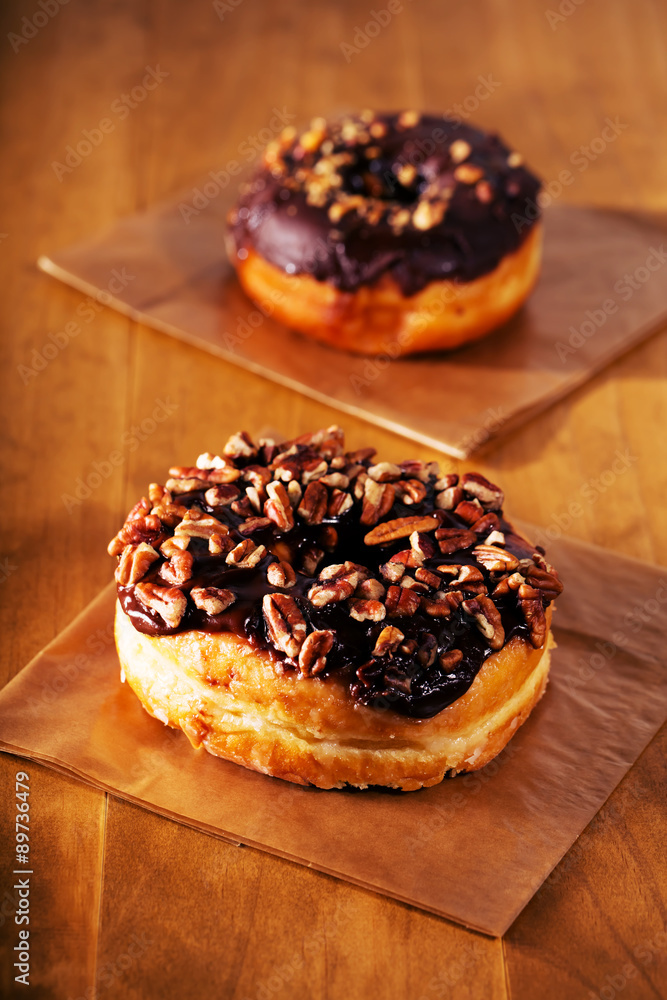 Chocolate pecan donuts