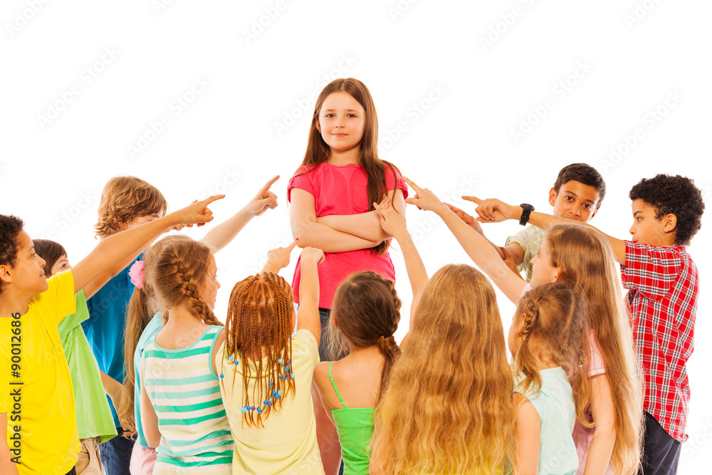 Confidence in audience kids point finger at girl