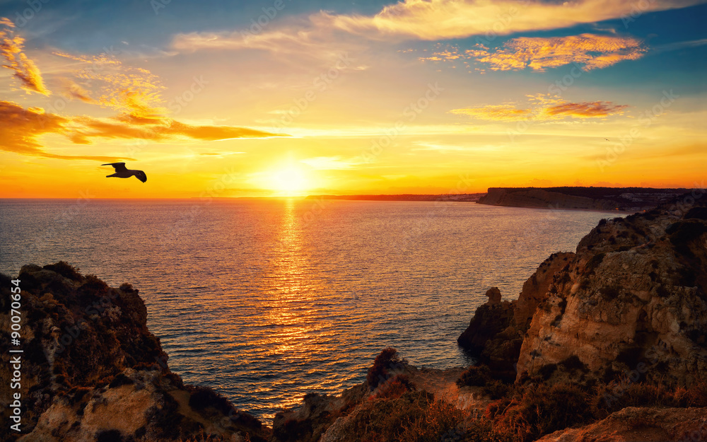 Tranquil sunset scene at the ocean