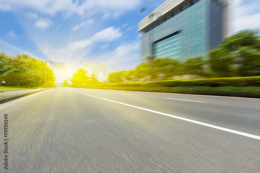 motion blur of the road in the suburbs